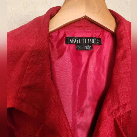 Classic Timeless LAFAYETTE 148 Red Silk Linen Blend Trench Coat/Jacket Size 10 - Picture 6 of 9